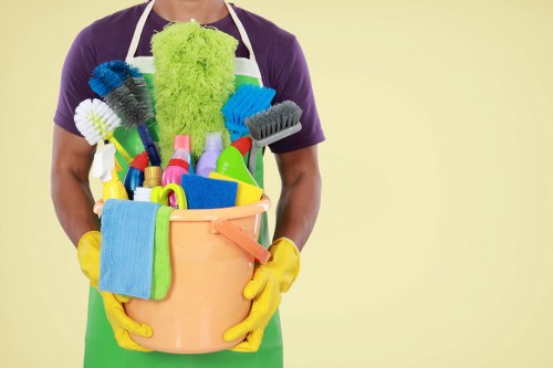 Office cleaning in a modern office reception area