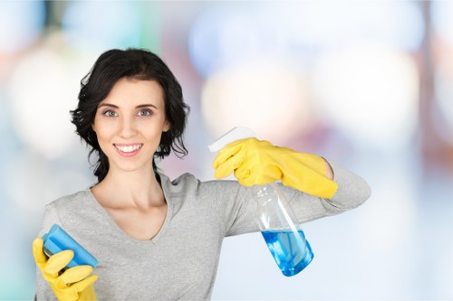 Professional house cleaning in a bright living room