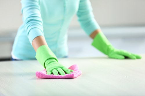 Hands wiping down the inside of an oven during cleaning