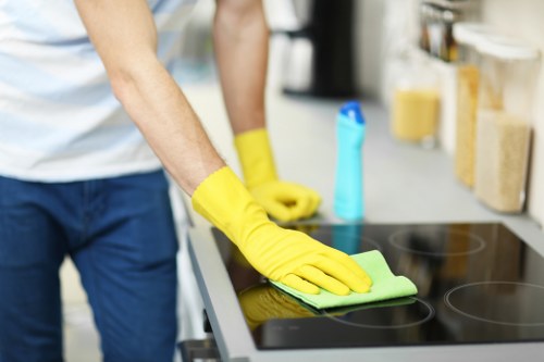 Professional office cleaning of desks and shared workspaces