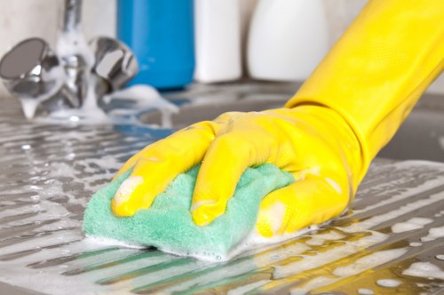 Close-up of stain removal during carpet cleaning