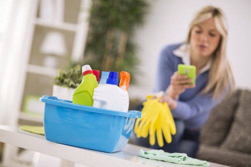 Business facility floor care and sanitation in progress